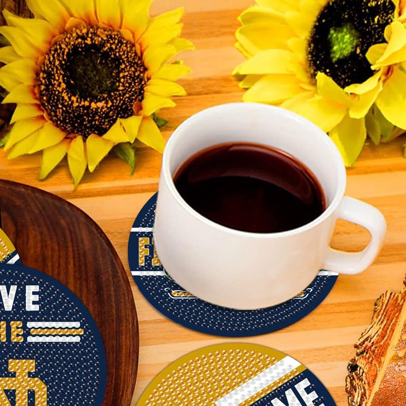 8 Pcs Diamond Painting Coasters, DIY Football Diamond Art Coasters Diamond Painting Kits for Beginners, Diamond Art Gift Craft Supplies Notre Dame Blue WoodArtSupply