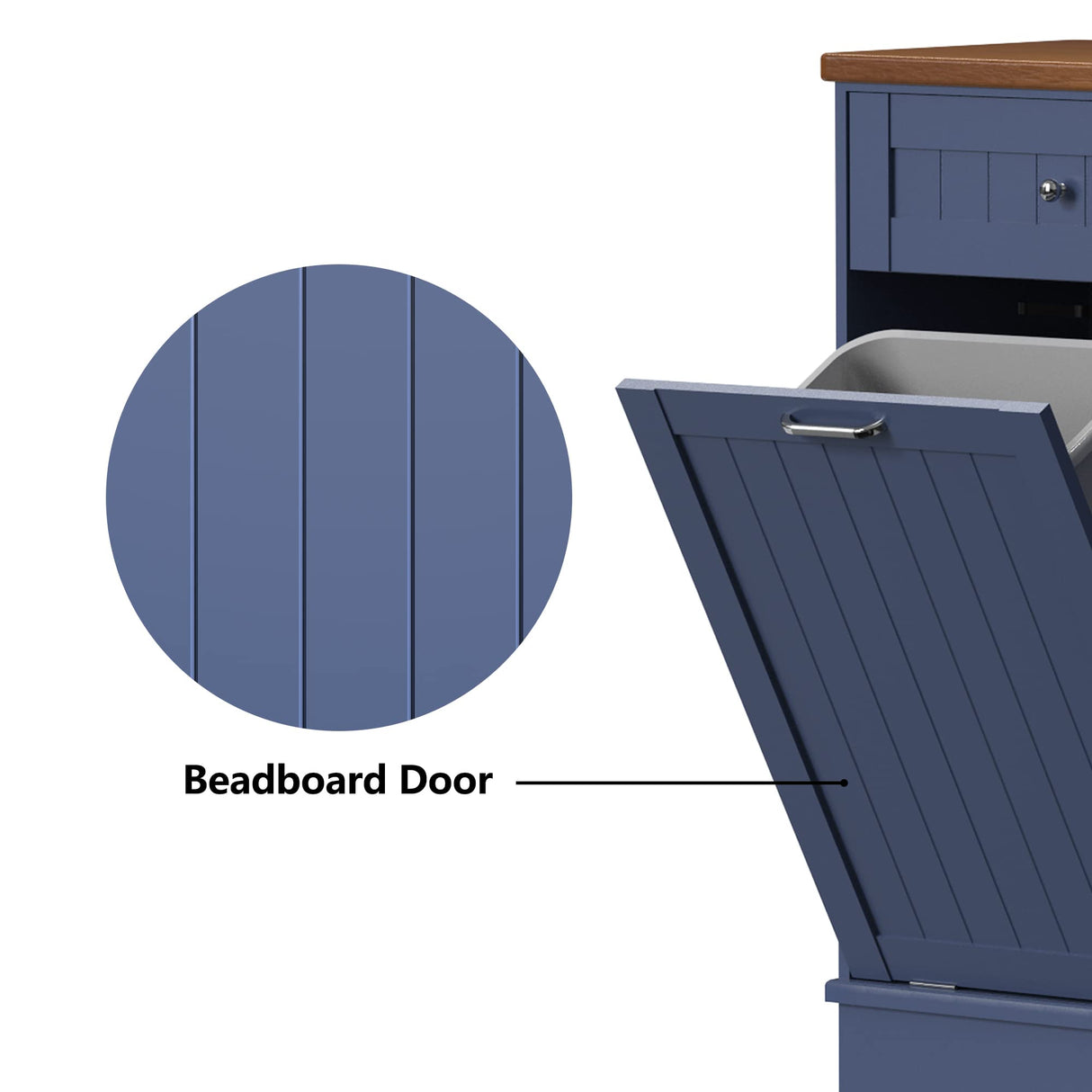 TOLEAD Double Tilt Out Trash Cabinet 20 Gallon,Antique-style Beadboard Trash Can Cabinet Kitchen with Solid Wood Tabletop & Drawer, Pet Proof Trash Can, Wood Laundry Cabinet (Blue) TOLEAD