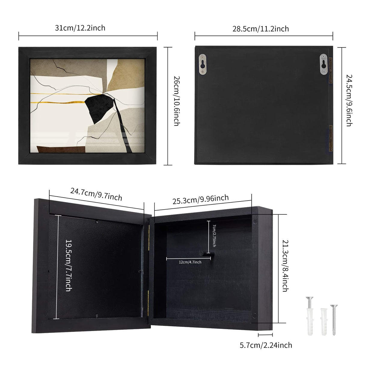 Dononr Hidden Gun Storage, Hidden Gun Safe for Pistols with Magnetic, Wooden Picture Frames for Handgun, Hidden Storage Gun Safe Home Furniture, Concealment Furniture Picture Frame Box, Black Dononr