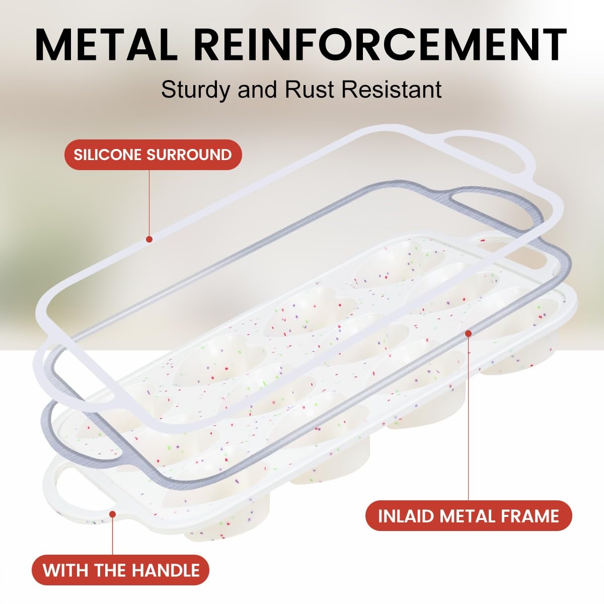 CAKETIME Heart Shaped Muffin Pan with Metal Frame, Nonstick Heart Silicone Molds for Valentine's Day Baking Heart Shaped Egg Muffins, Cupcake, Tartlets, Egg Bites, Chocolate Muffin, Soaps CAKETIME