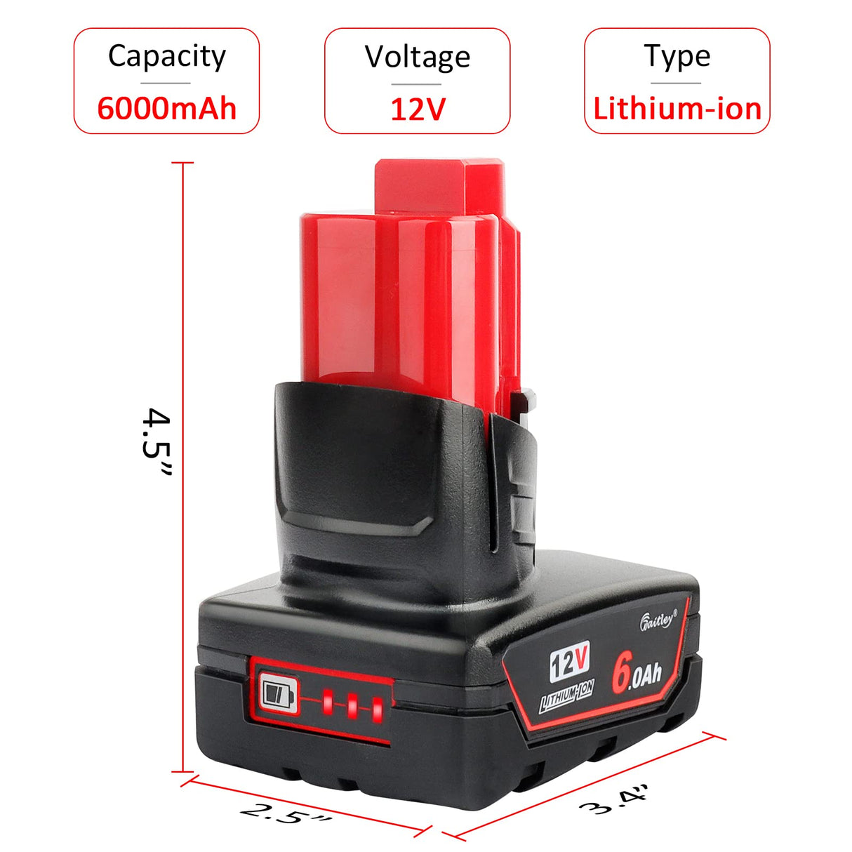 waitley 2 Pack 12V 6A Replacement Battery Compatible with Milwaukee 6.0Ah Power Tools waitley