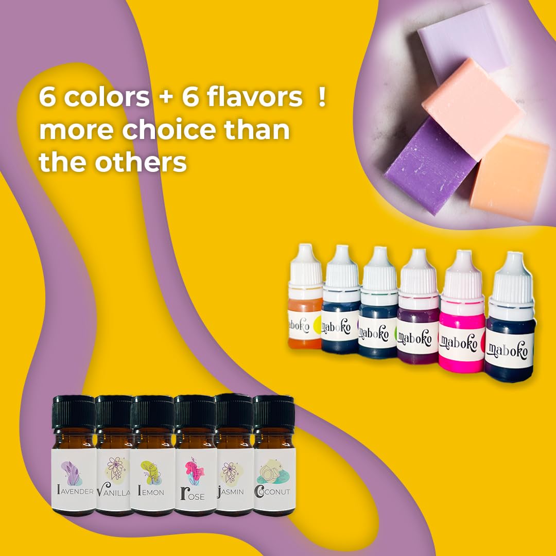 Goat Milk Soap Making Kit for Adults – 2lb Pre-Cut Base, 6 Colors, 6 Scents, Silicone Mold, Pitcher & Gift Boxes – All-in-One DIY Soap Kit with Supplies Maboko