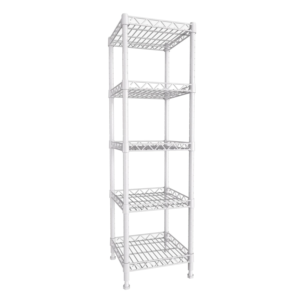 GIOTORENT 5 Tier Standing Shelving Metal Units, Adjustable Height Wire Shelf Display Rack for Laundry Bathroom Kitchen 11.8 W x 11.8 D x 50 H (5-Tier, White) GIOTORENT