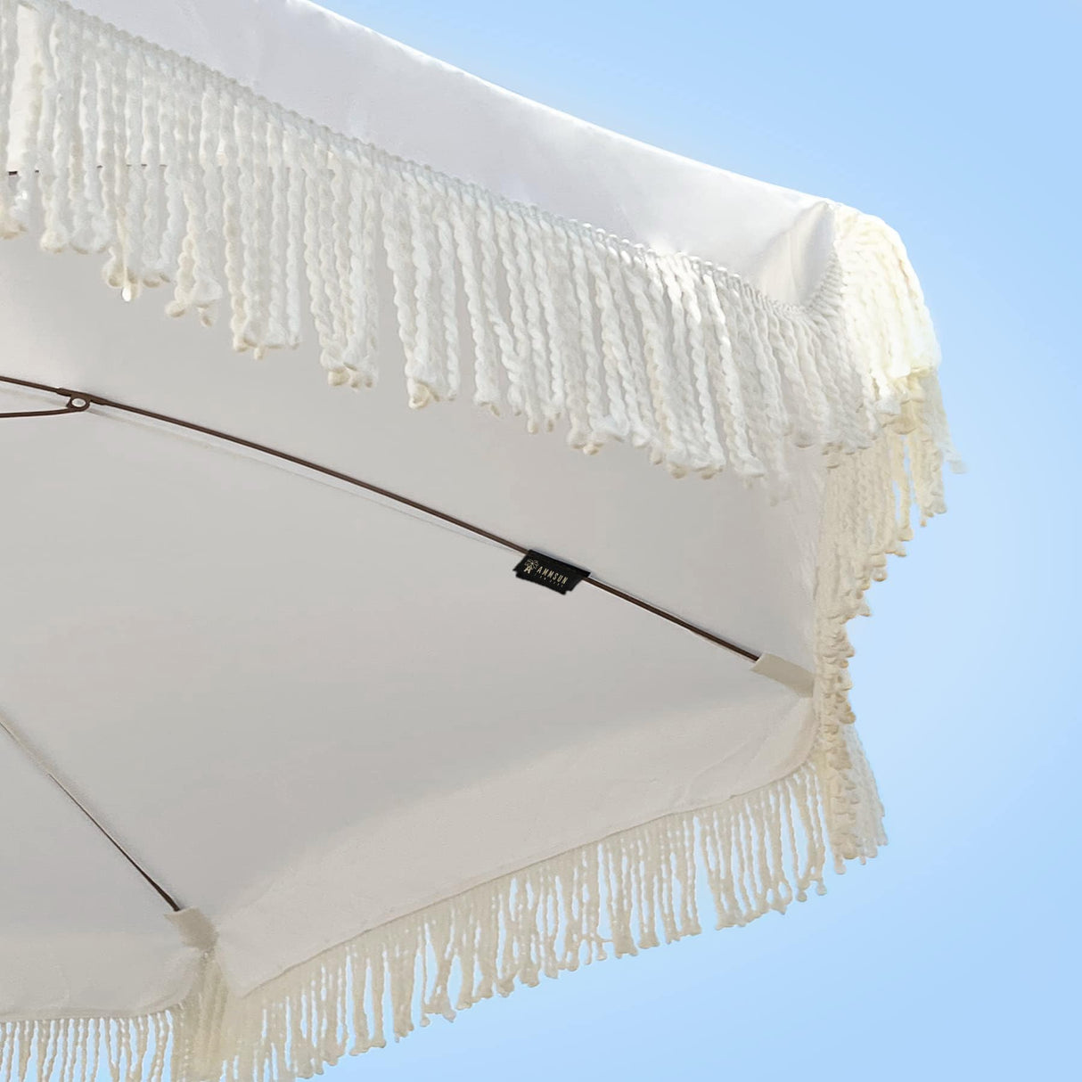 AMMSUN 7ft Patio Umbrella with Fringe Outdoor Tassel Umbrella UPF50+ Premium Steel Pole and Ribs Push Button Tilt, White Cream AMMSUN