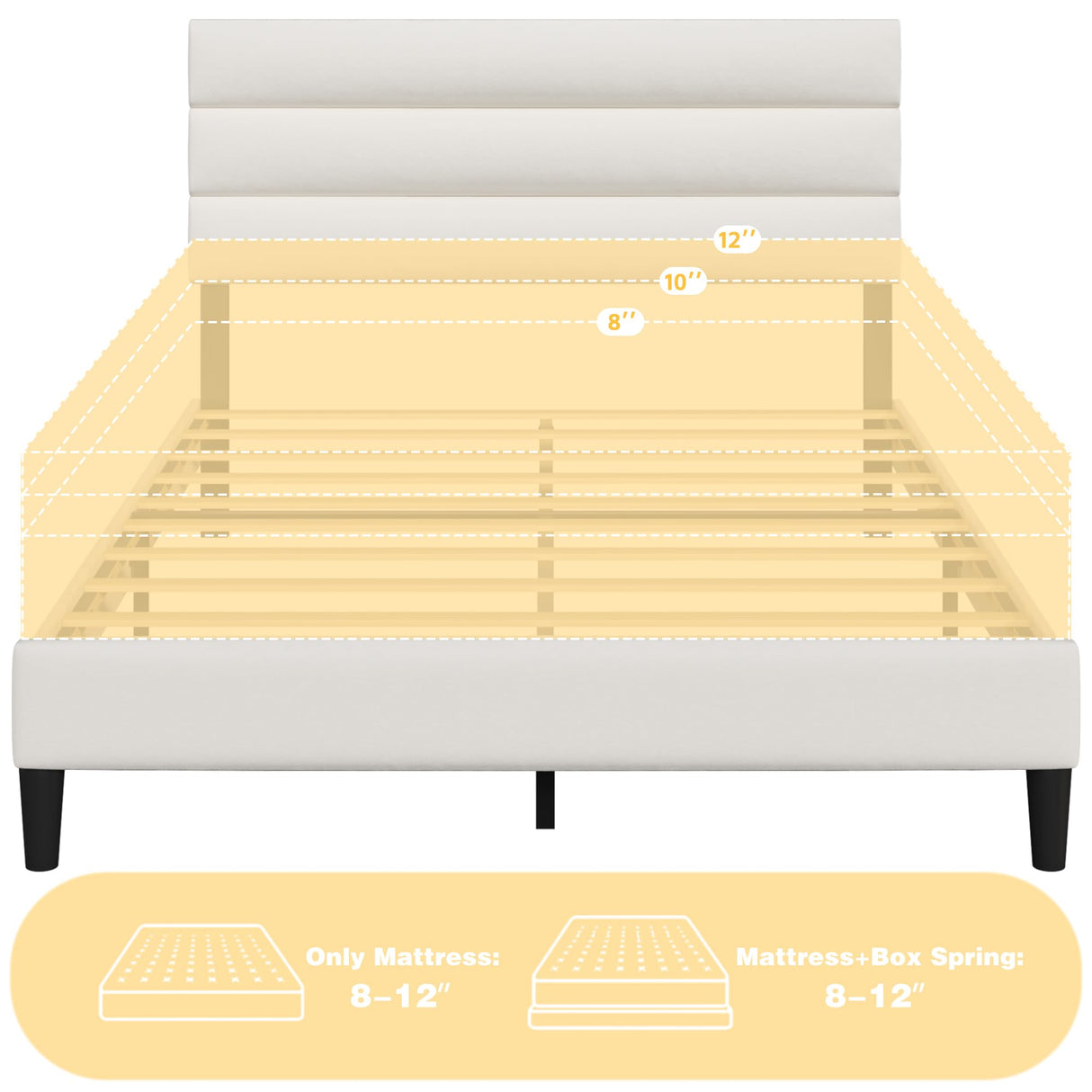 Acurax Queen Size Bed Frame with Velvet Upholstered Headboard, Platform Bed Frame with Metal Support, Fully Upholstered Mattress Foundation, No Box Spring Needed, Noise Free, Easy Assembly, Beige Acurax
