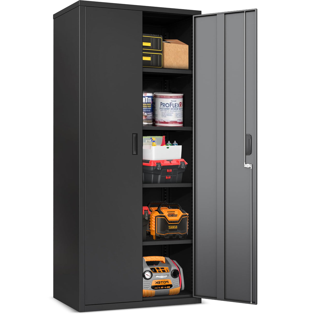 Metal Storage Cabinets, 71'' Tall Metal Garage Storage Cabinets with Lock,Sturdy Metal Cabinet Storage with 4 Adjustable Shelves and Doors, BLack Steel Cabinet for Garage,Offices,Basement,Storerooms Leariso