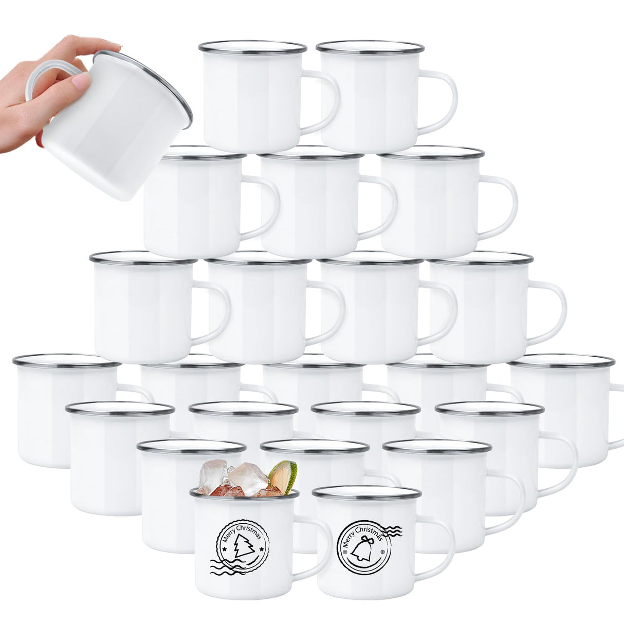 YOUKE OLA 24 Pack Sublimation Blanks Enamel Mug Camping Outdoor Coffee Travel Metal Mug with Silver Rim for Heat Transfer DIY Gift White 12oz YOUKE OLA