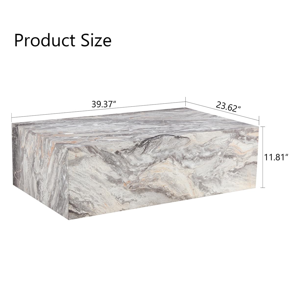 Coffee Table Living Room Table - Modern Faux Marble Design with Wood Accents in Grey BAOPIN