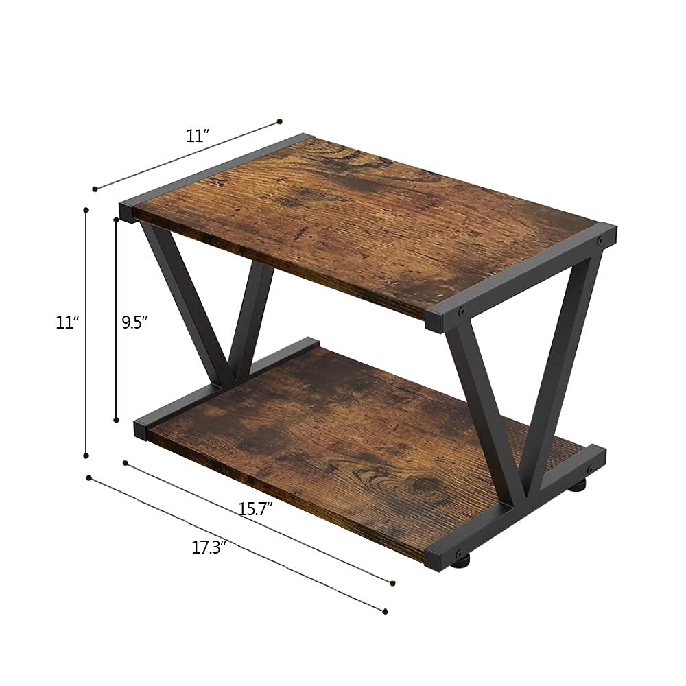 VEDECASA Retro Desktop Printer Stand 2 Tiers Under Desk Wood Printer Shelf Rustic Industrial Farmhouse Wood Storage Book Shelf Table Organizer for Home Office Stylish Sturdy V Shaped (Rustic Brown) VEDECASA