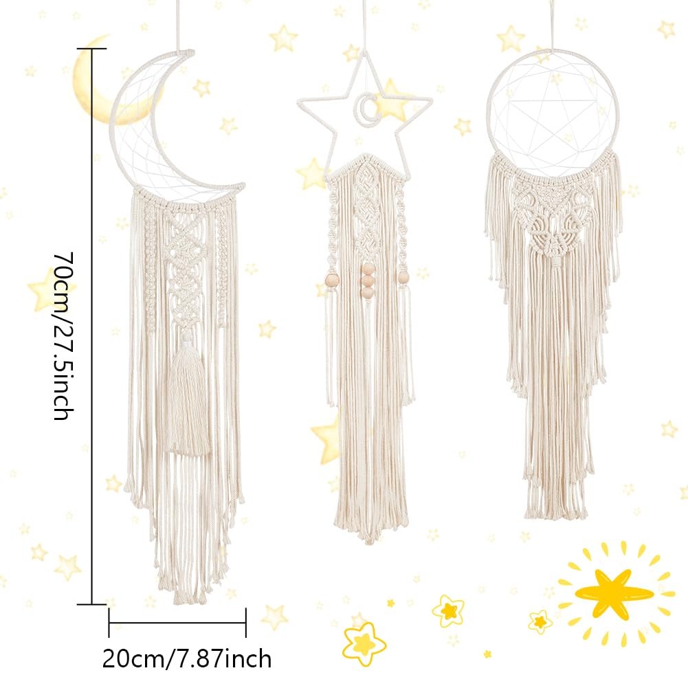BEUNITONE Macrame Kits for Adults Beginners Easy 3 Set Moon Star Craft Kits DIY Dream Catcher Kit with Instructions Video Macrame Wall Hanging Supplies Dream Catcher Kit for Room Wall Decoration BEUNITONE