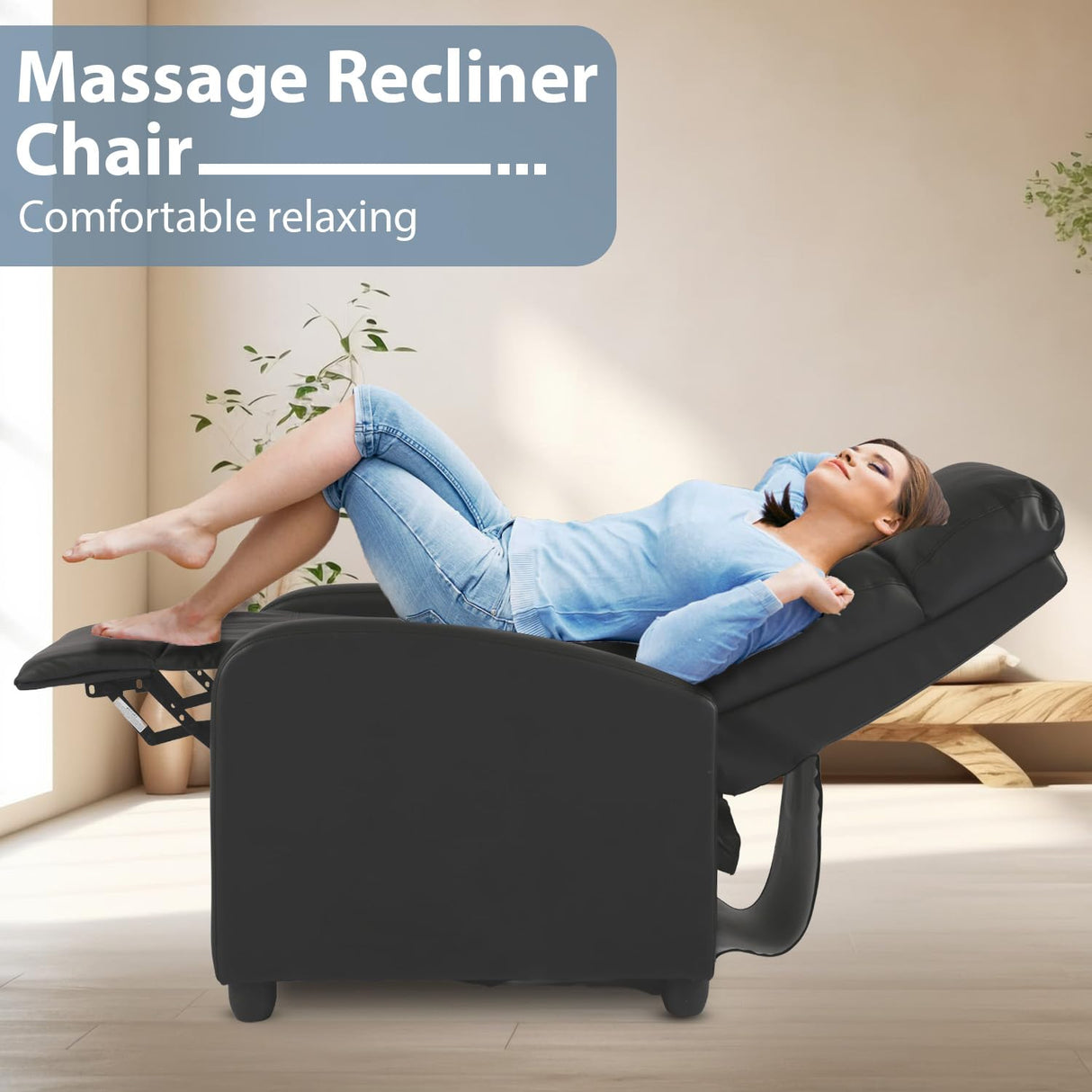 Ruesleag Massage Reclining for Adults Massage Recliner Chair for Living Room Recliner Sofa Winback Single Sofa Home Theater Seating w/Footrest Backrest Breathable Padded Reclining Easy Lounge,Black Ruesleag