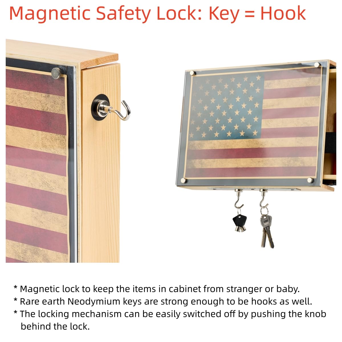 DeYoungArbeit Pistols Wall Cabinet with Magnetic Lock, Wall Shelf Gun Safe, Handmade Wooden Box Storage (Wood Cover) DeYoungArbeit