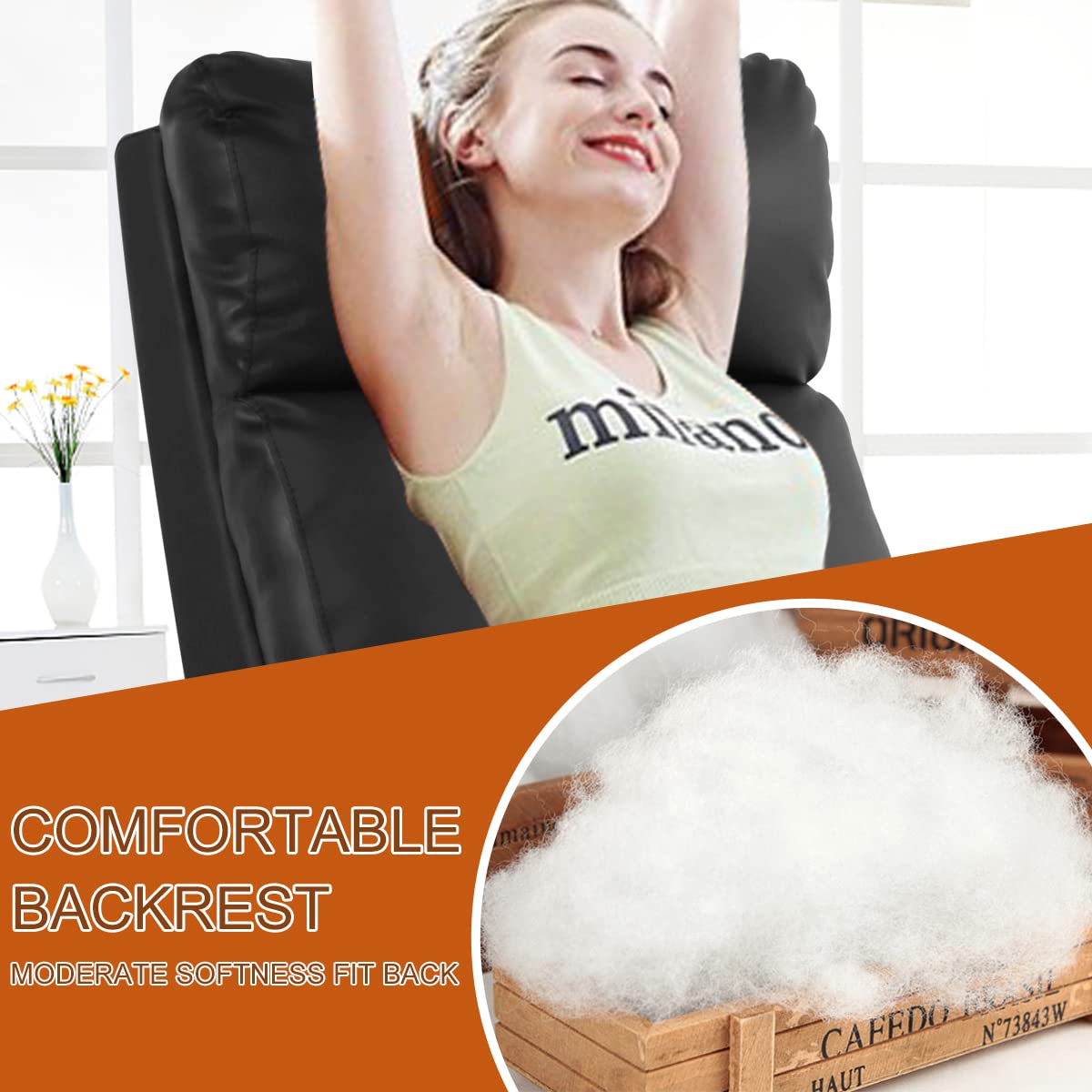 TYNB Lazy Recliner Massage Recliner Chair Living Room Sofa Reading Chair Home Theater Seating Modern Chair Easy Lounge PU Leather Padded Seat Backrest Black, 39.8 x 27 x 34 inches (SS-AC207-B) TYNB