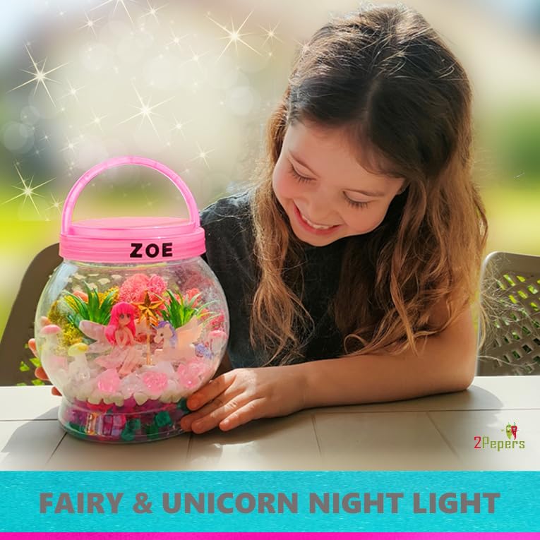 2Pepers STEM for Girls, Fairy & Unicorn Nightlight Present for Girls Age 3 4 5 6 7 8 9 10 Years Old, Kids Terrarium Arts & Crafts, Easter Birthday Fairy Gift & Unicorn Toy STEM Kit Project 2Pepers