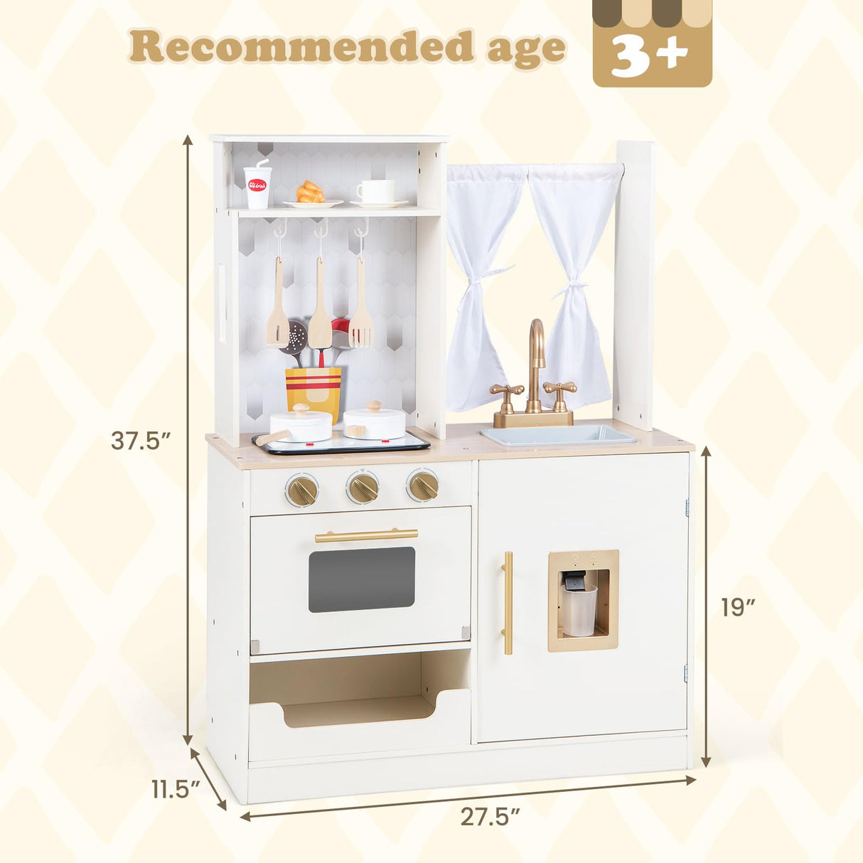 INFANS Kid Kitchen Playset, Toddler Wooden Pretend Cooking Set with Stove, Sink, Microwave, Storage Cabinet, Play Kitchen Toy Set for Children Boys Girls INFANS