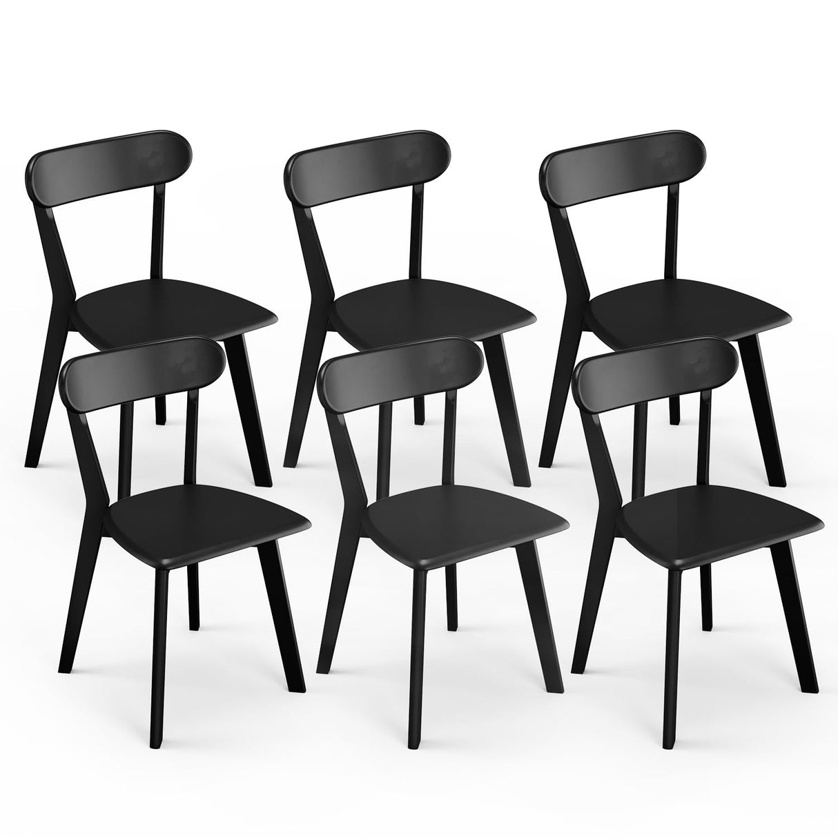 MORDEER Solid Wood Dining Chairs Set of 6, Wooden Dining Room Chairs for Whole Family Use, Farmhouse Kitchen Chairs Set Suitable for Dining Room, Living Room, Stackable Dining Chairs, Black MORDEER