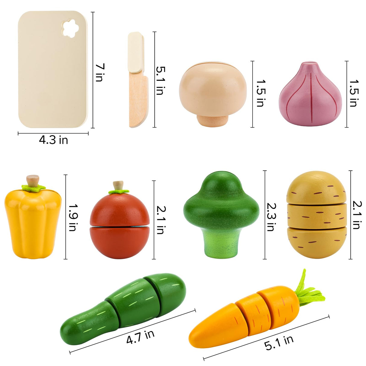 Cutting Vegetable Set - Wooden Play Food Kitchen Accessory, Multi - Pretend Play Accessories, Wooden Cutting Fruit Toys for Toddlers and Kids Ages 3+ umu
