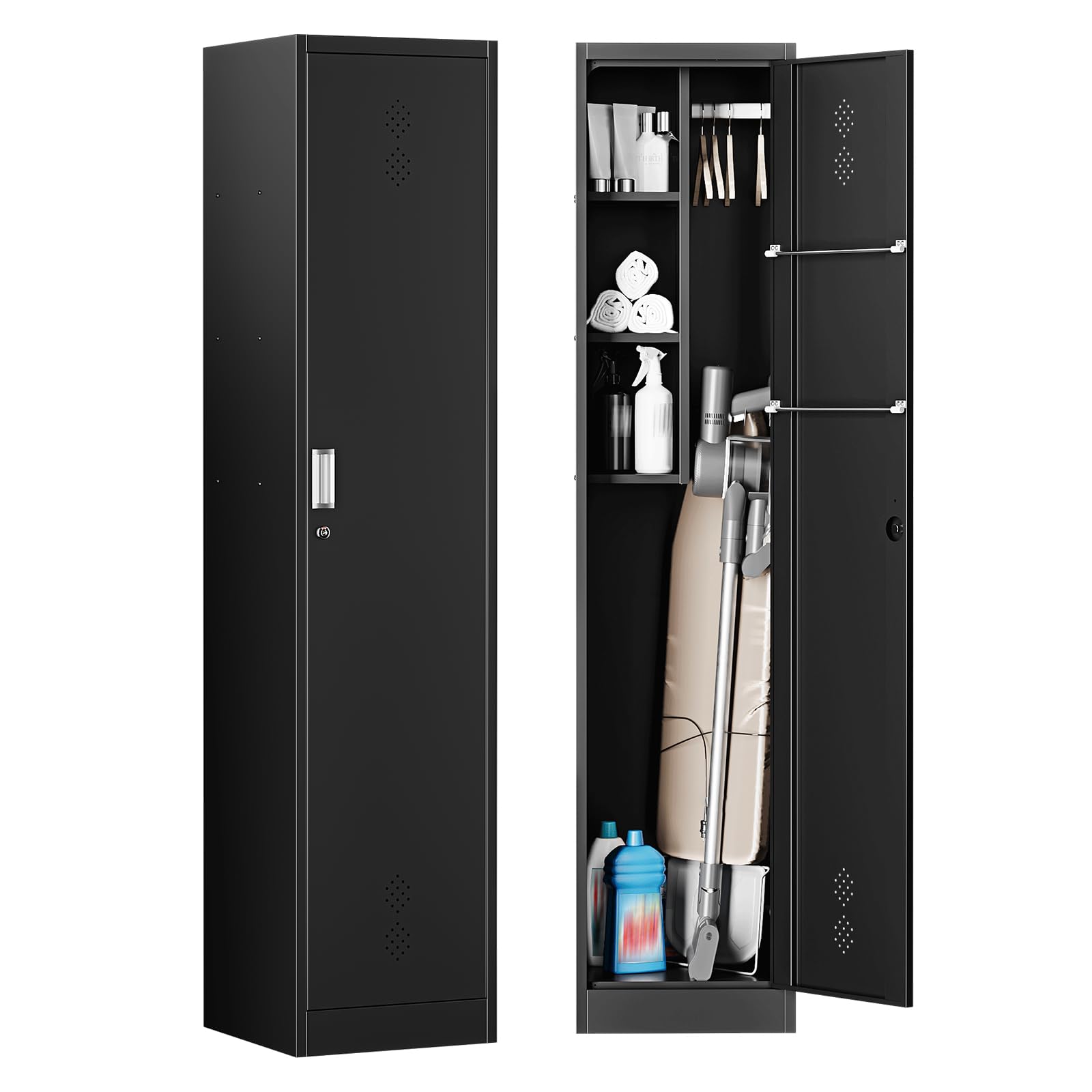 Broom Closet Storage Cabinet Metal Cleaning Tool Cabinet Janitorial