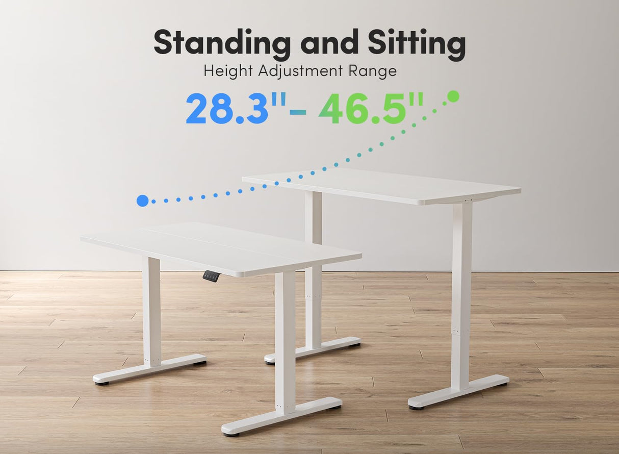 FEZIBO Electric Standing Desk, Height Adjustable Stand up Desk, 55 x 24 Inches Sit Stand Home Office Desk, Computer Desk, White FEZIBO