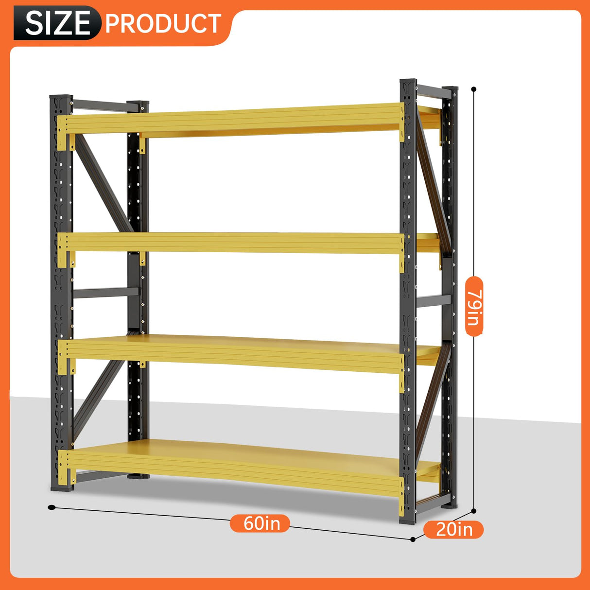 IYANEN 60" W Storage Shelves Heavy Duty, 4 Tier Metal Garage Shelving Units, 5000LBS Heavy Duty Adjustable Shelf, Garage Storage Rack, Industrial Shelving for Shop, Warehouse,60" W x 20" D x 79" H IYANEN