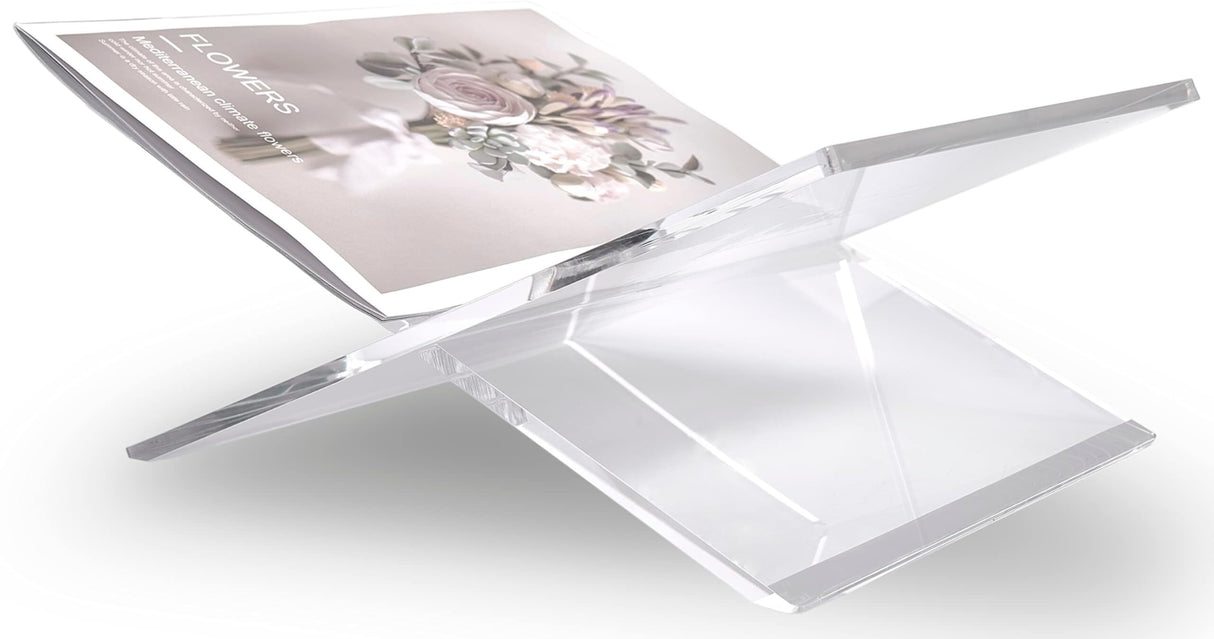 Honygebia Clear Acrylic Book Stands - Cross Frame Acrylic Book Holder, Open Bookstand for Display and Reading, Suitable for Art, Bible, Cookbook, Easel, Magazine, Textbooks 12.5" x 9.5" x 5.5" Honygebia