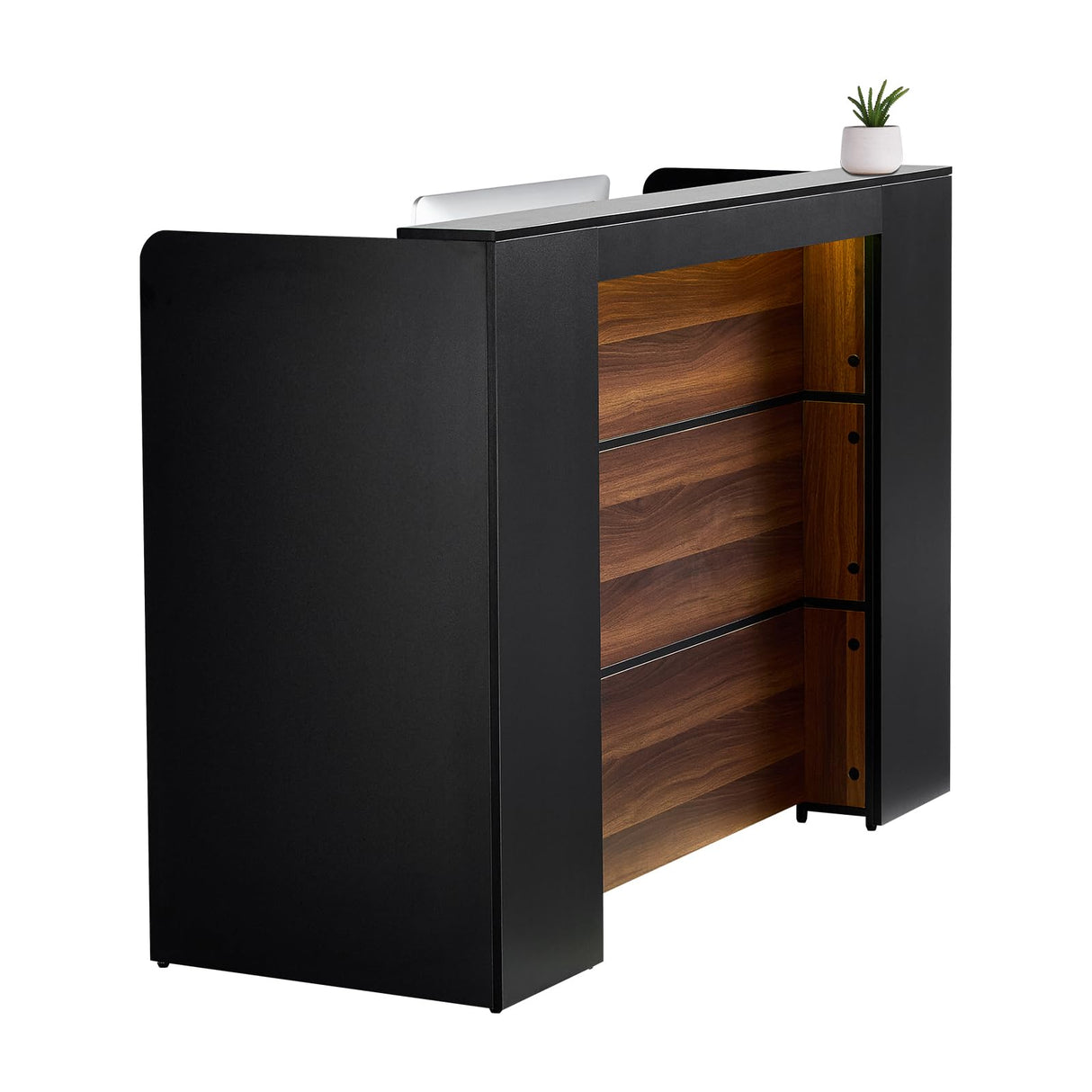 VEVOR Reception Desk, 62 Inch Rectangular Front Counter Table, Office Reception Desk Front Retail Counter with LED Light, for Checkout, Lobby, Beauty Salon and Office, Black & Brown VEVOR