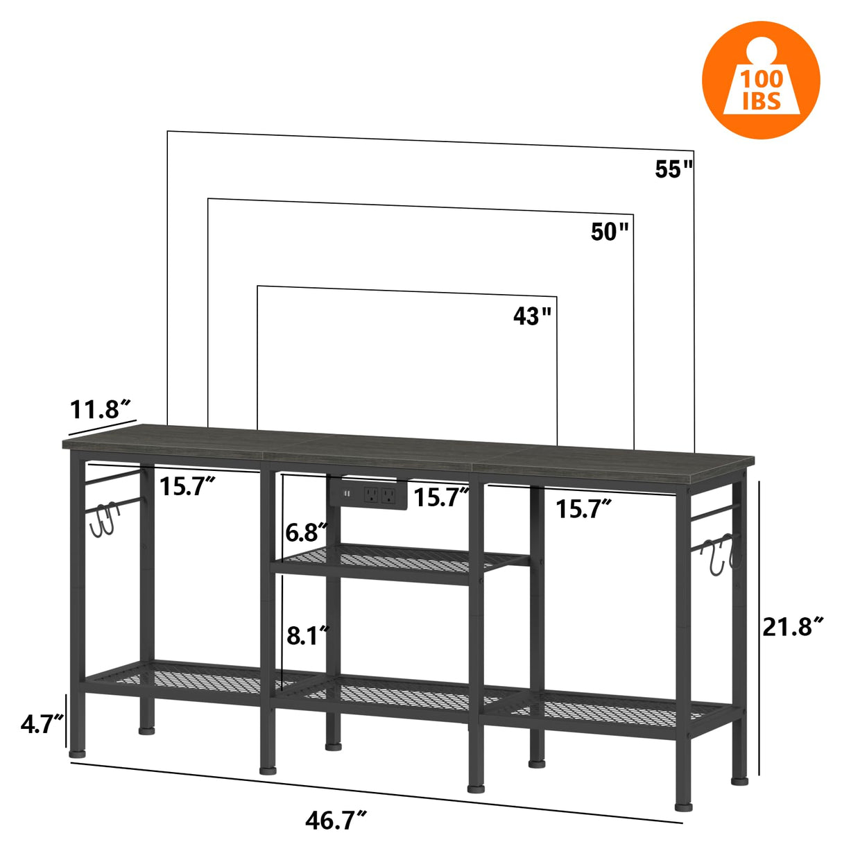 Furologee TV Stand with Power Outlets, Entertainment Center with Open Storage Shelves for TVs up to 55 Inch, TV Media Console Table with Soundbar Shelf for Living Room, Bedroom, Black Oak Furologee