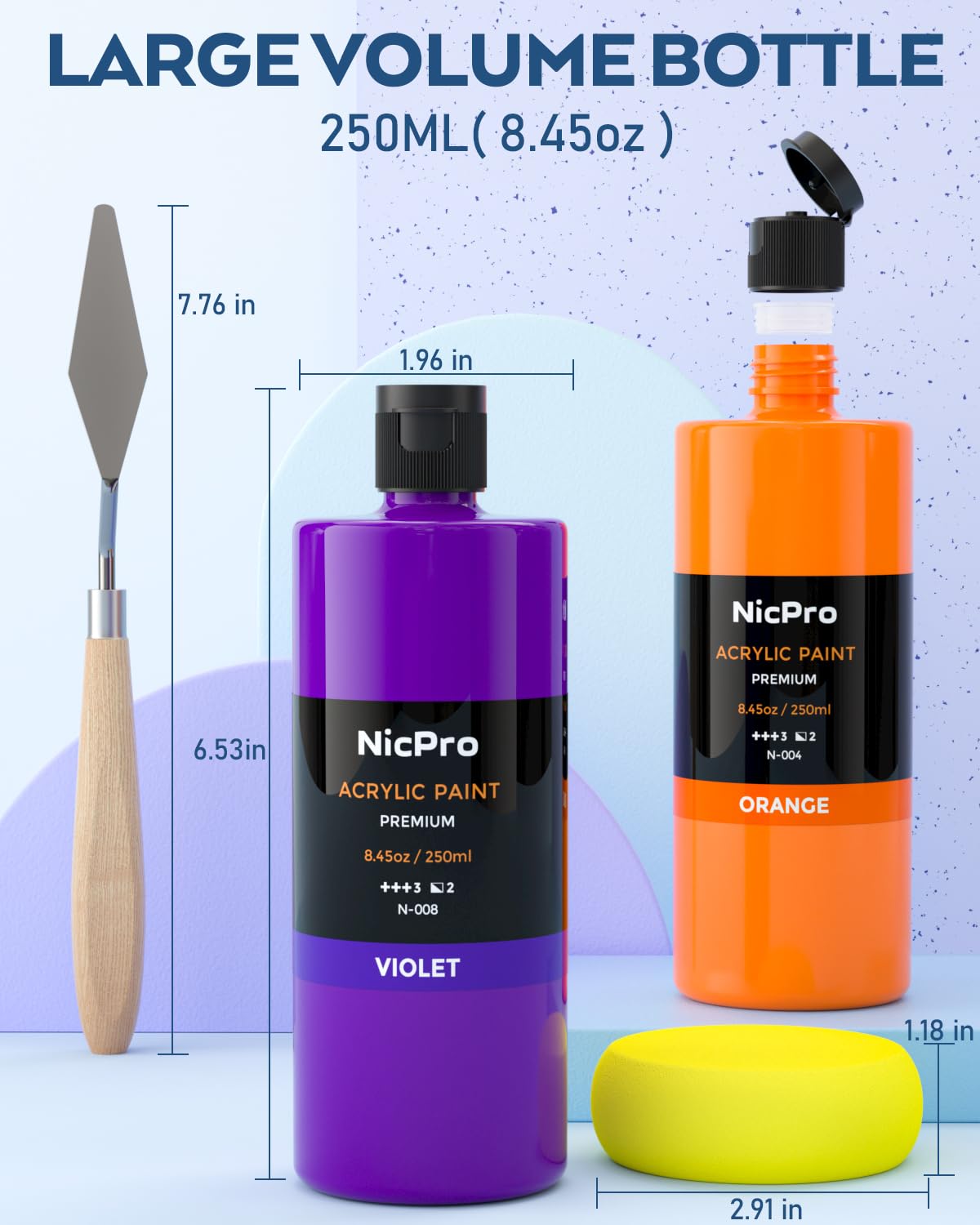Nicpro 24 Colors Large Bulk Acrylic Paint Set (8.45 oz,250 ml) Non Toxic Artist Painting Supplies for Multi Surface Canvas, Wood, Fabric Leather, Rock, Glass, Paper, Crafts, Hobby with Color Wheel Nicpro