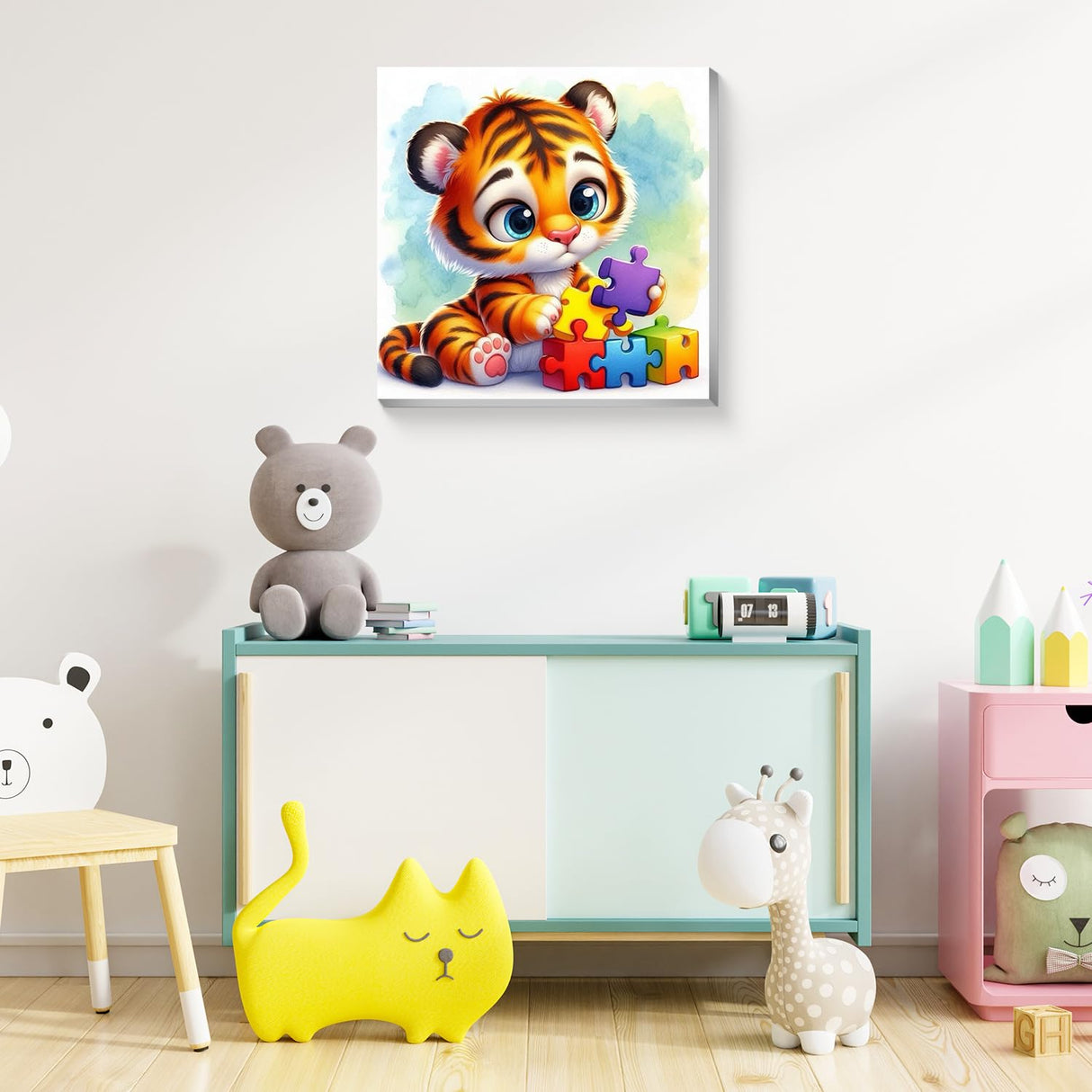 Reivworl Tiger Paint by Numbers Kit for Kids, Tiger Paint by Number with Frame and Easel, Paint by Number Kids Age 5-8-12 for Gifts and Decor (8X8 Inch) Reivworl