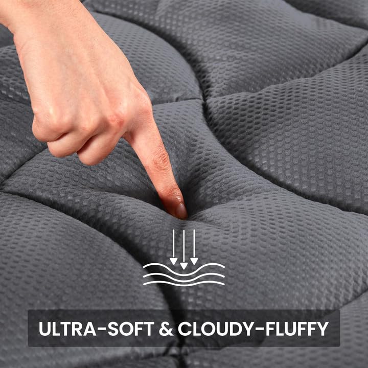 SLEEP ZONE Cooling Queen Mattress Topper, Premium Zoned Cool Mattress Pad Cover, Padded Mattress Protector Breathable Washable, Deep Pocket 8-21" (Grey, Queen) SLEEP ZONE