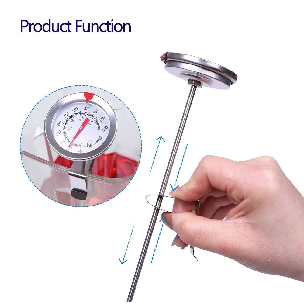 KT THERMO Deep Fry Thermometer With Instant Read,Dial Thermometer,12" Stainless Steel Stem Meat Cooking Thermometer,Best for Turkey,BBQ,Grill KT THERMO