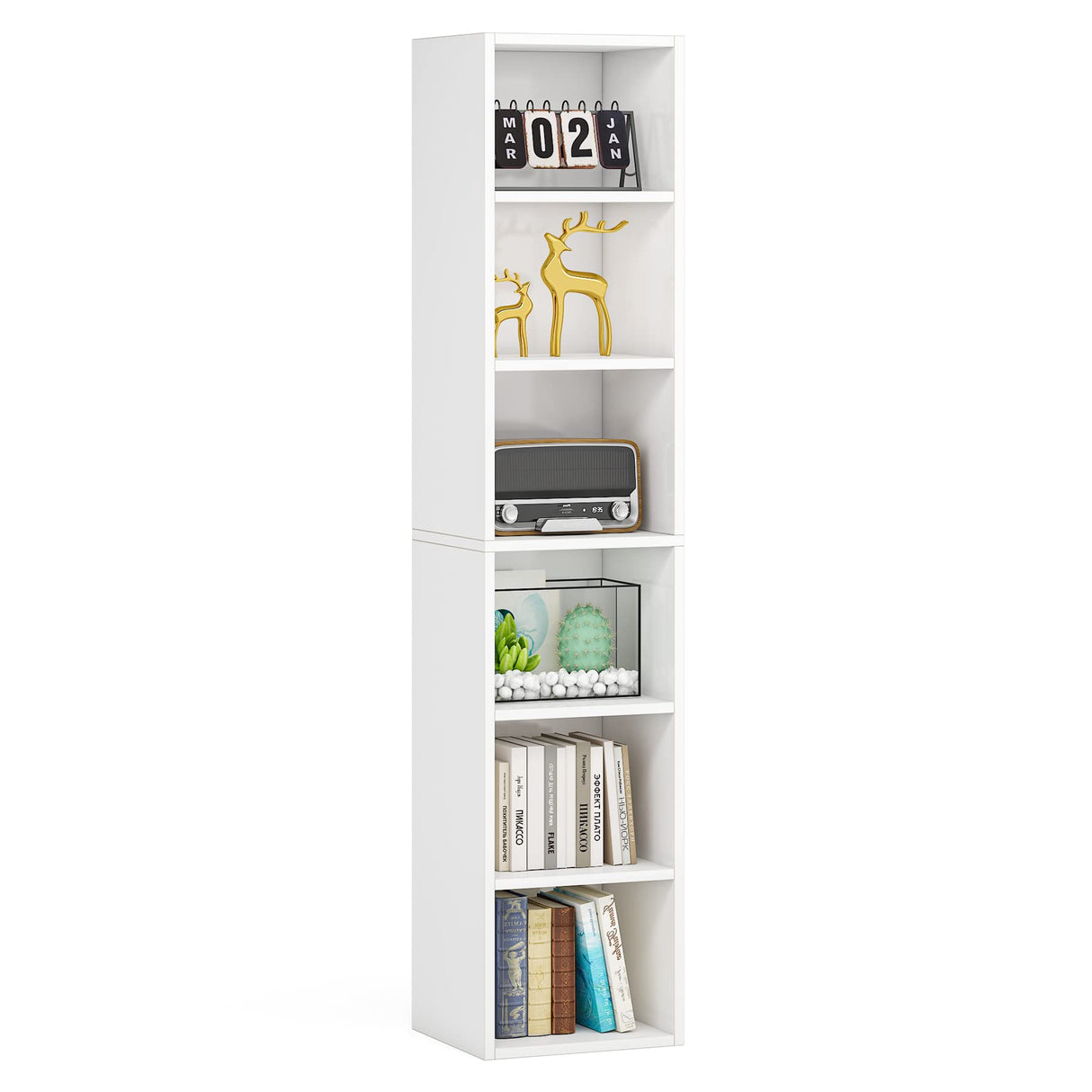 LITTLE TREE 70.9 Inch Tall Narrow Bookcase, Corner Bookshelf 6 Tier Cube Display Shelf Storage Organizer for Small Space, White LITTLE TREE