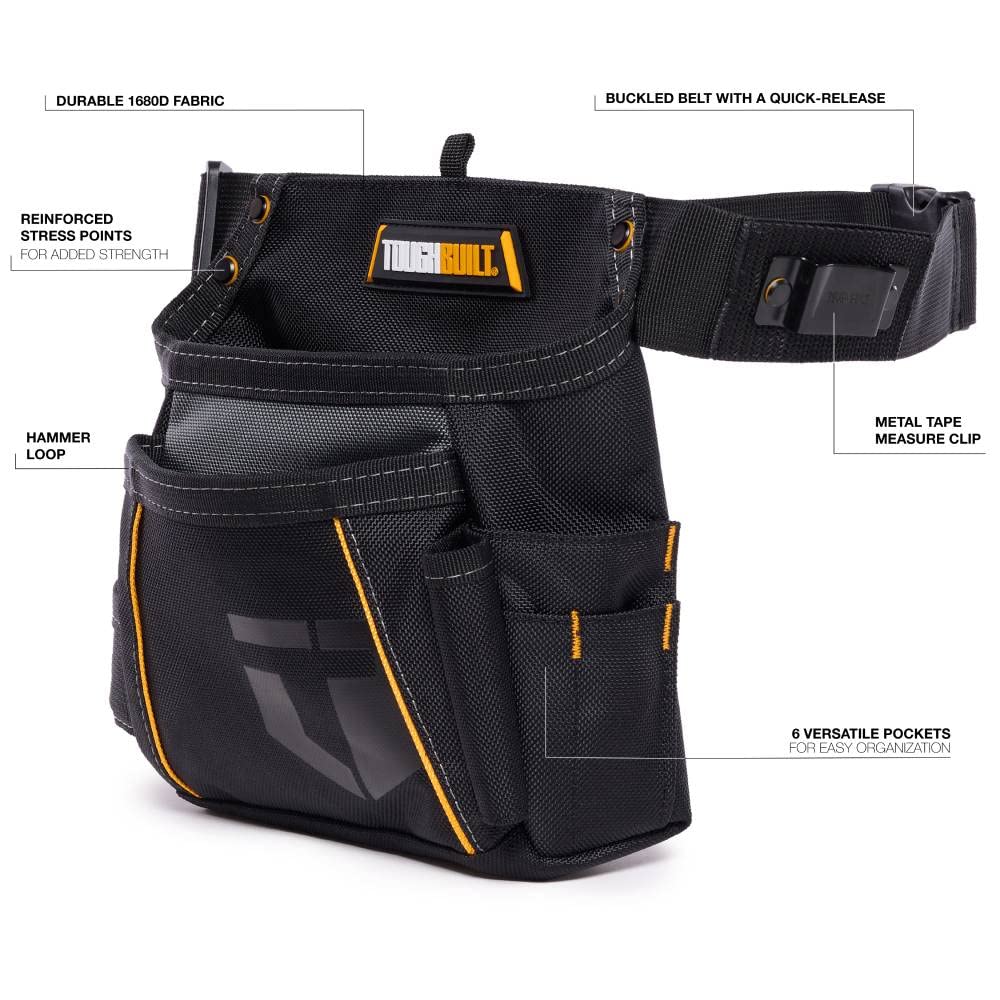 ToughBuilt - Apron Pouch - 6-Pockets with Durable Tape and Hammer Holders - Heavy Duty, Deluxe Premium Quality, Durable - (TB-310) ToughBuilt