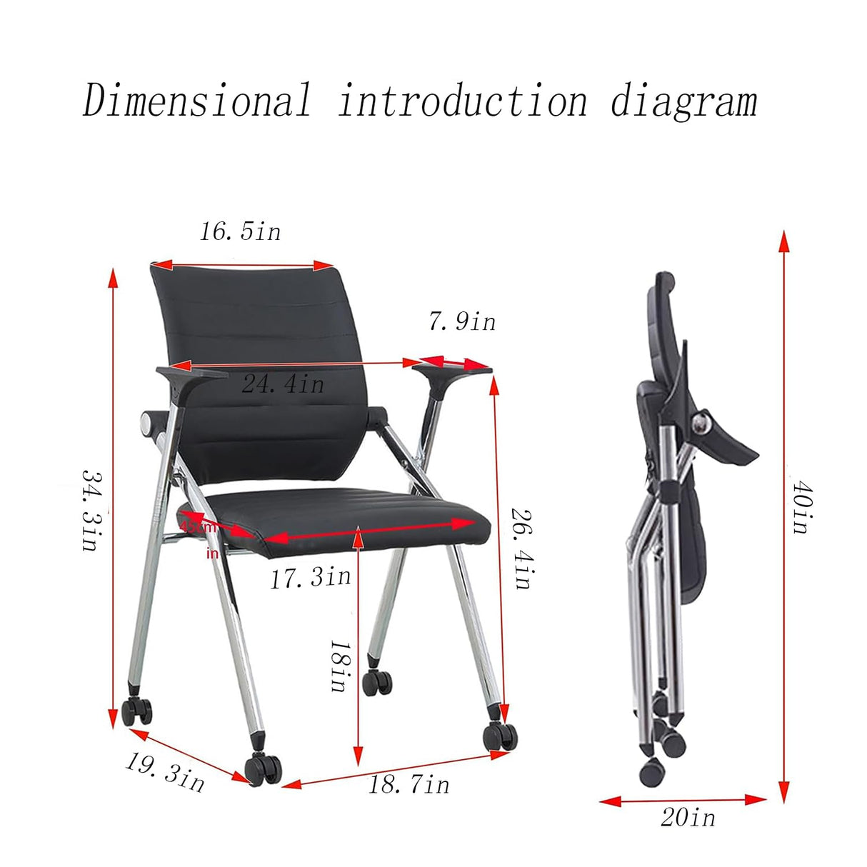 Buokaiw Foldable Office Chair,Folding Office Chair with Wheels, Leather Conference Training Chairs,Portable Padded Office Chairs. Backrest Bouncy,for Home Office Conference Gaming.Black(1 Pcs) Buokaiw
