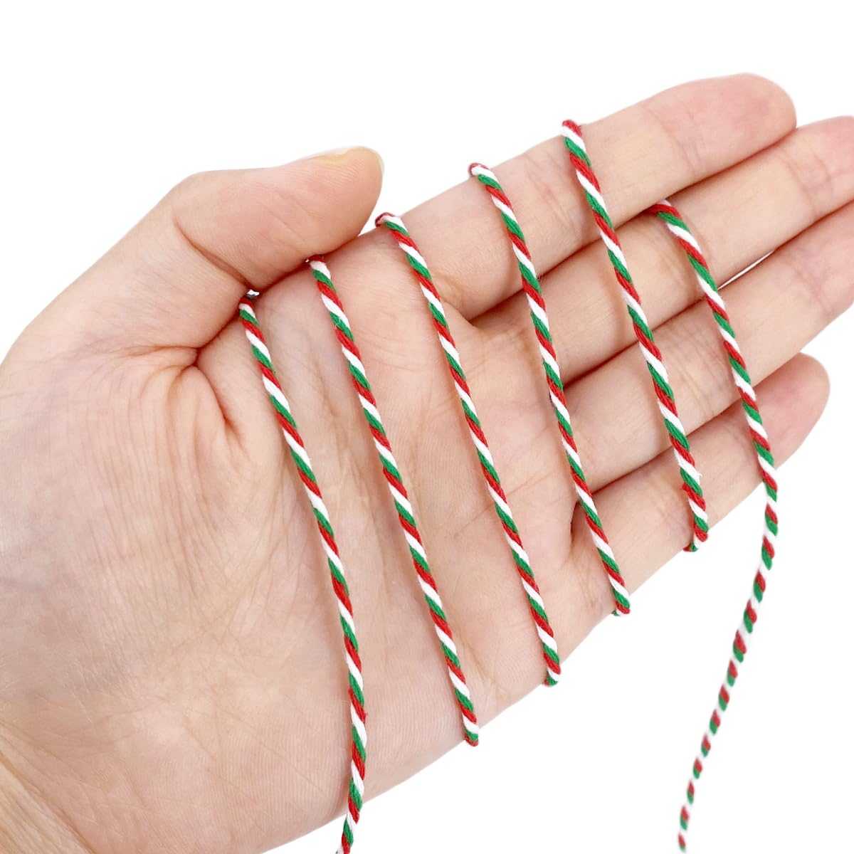 Cotton Twine Green Red and White Baker String 2mm Thick 328 Feet Christmas Twine for Gift Wrapping DIY Crafts Home Decoration Gardening Leecogo