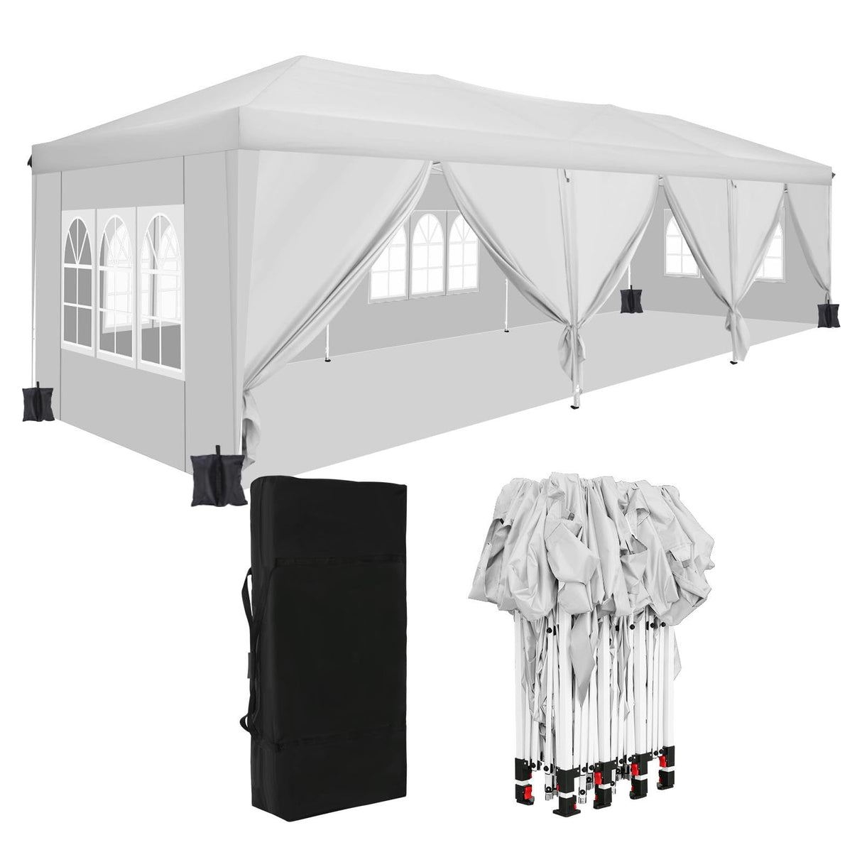 TOOLUCK 10x30 Pop Up Canopy Tent with 8 Sidewalls Tents for Parties Waterproof Camping Canopy Ez Up Party Tent Outdoor Portable Gazebo for Backyard Commercial Event Tent with sandbags, White Tooluck