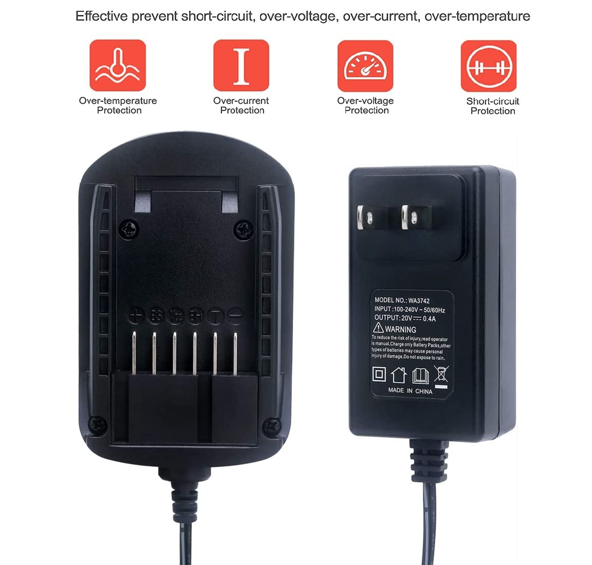 WA3742 Battery Charger for Worx 20V MAX Lithium PowerShare Battery WA3520 WA3525 WA3578 WA3732 WA3875 WA3881 WA3512.1 Gonocop