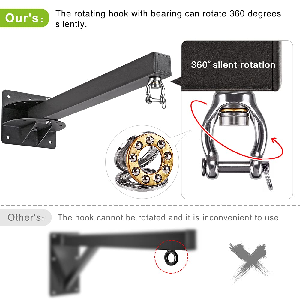 SELEWARE 18" Long Wall Mount Heavy Bag Hanger Heavy Duty Punching Bag Hanger with Spring Adjustable Boxing Bag Bracket for Home Gym Indoor Outdoor Boxing, Muay Thai and MMA Training SELEWARE