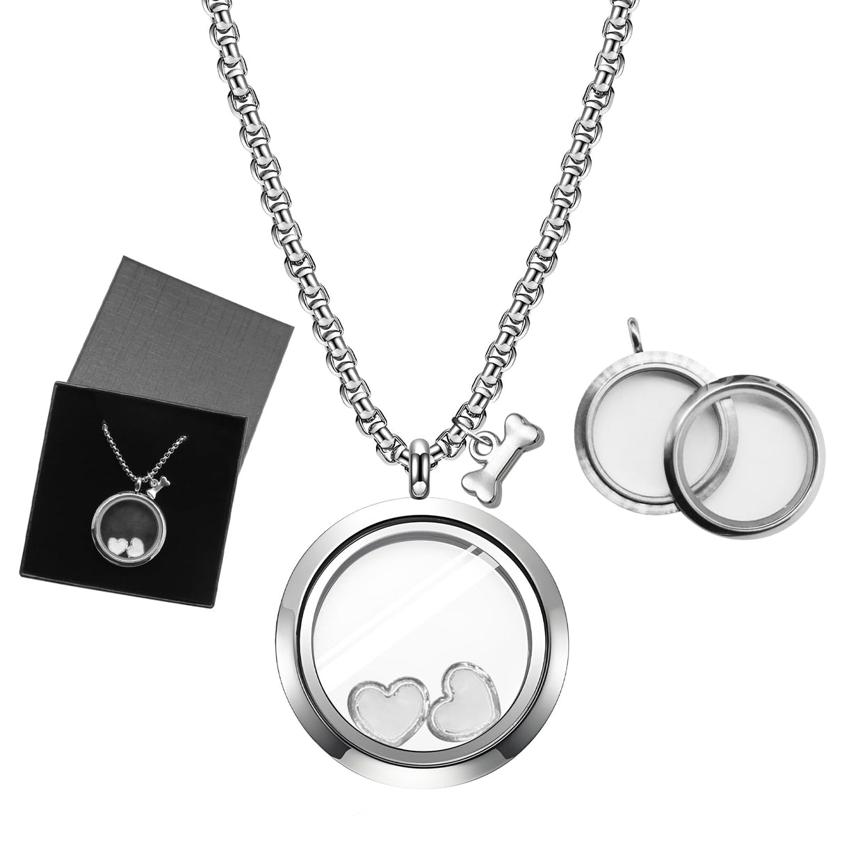 Pet Fur Memorial Necklace Pet Dog Ashes Keepsake Pet Urn Pendant Memorial Jewelry Necklace Transparent Glass Circle Stainless Steel Chain Cat Hair Memorial Gifts, Heart Necklace for Dried Flowers HINGTAI