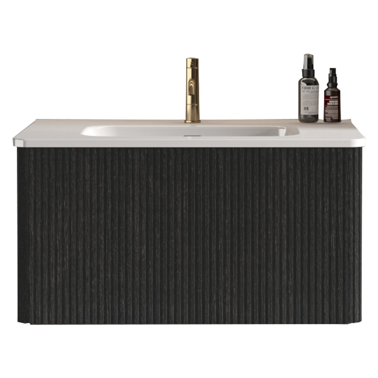 YSJZYBF 30" Bathroom Vanity Sink Combo Single Sink Wall Mounted Bathroom Cabinet with Ceramic Sink Modern Bathroom Sink Cabinet with Soft Close Drawers, Black YSJZYBF