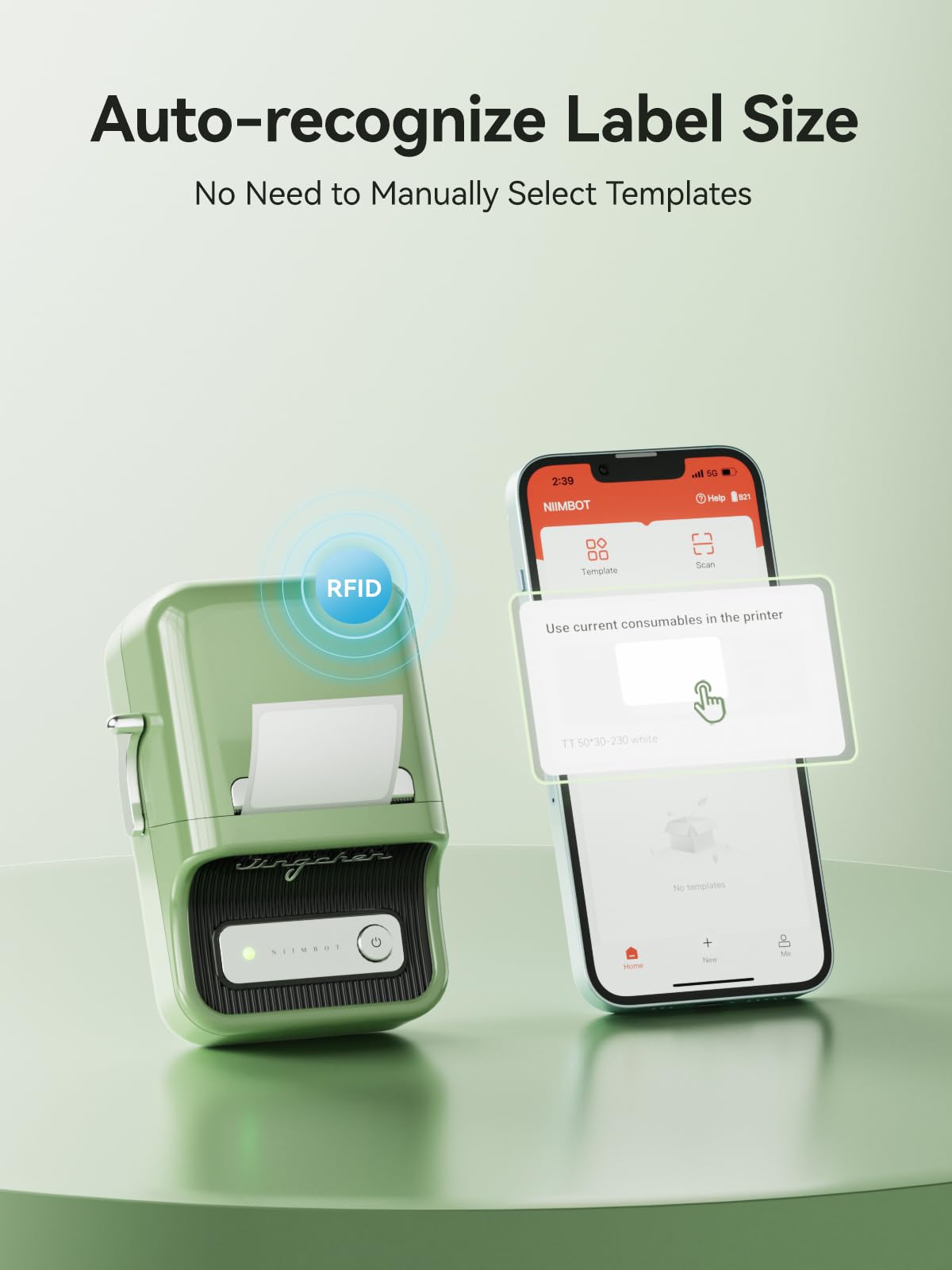 NIIMBOT B21 Label Maker Machine with Tape, Bluetooth Label Printer, 2 Inch Portable Thermal Sticker Printer, Good Idea for Home,Organization, Office, Business, Sticker Maker for Phones & PC, Green NIIMBOT