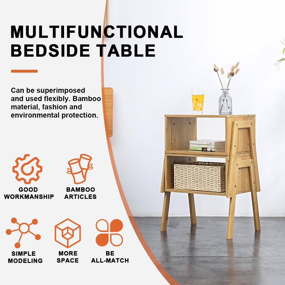 KKTONER Modern Bamboo Nightstands End Tables Bedroom with Storage Small Bedside Table for Living Room Office (Natural) KKTONER