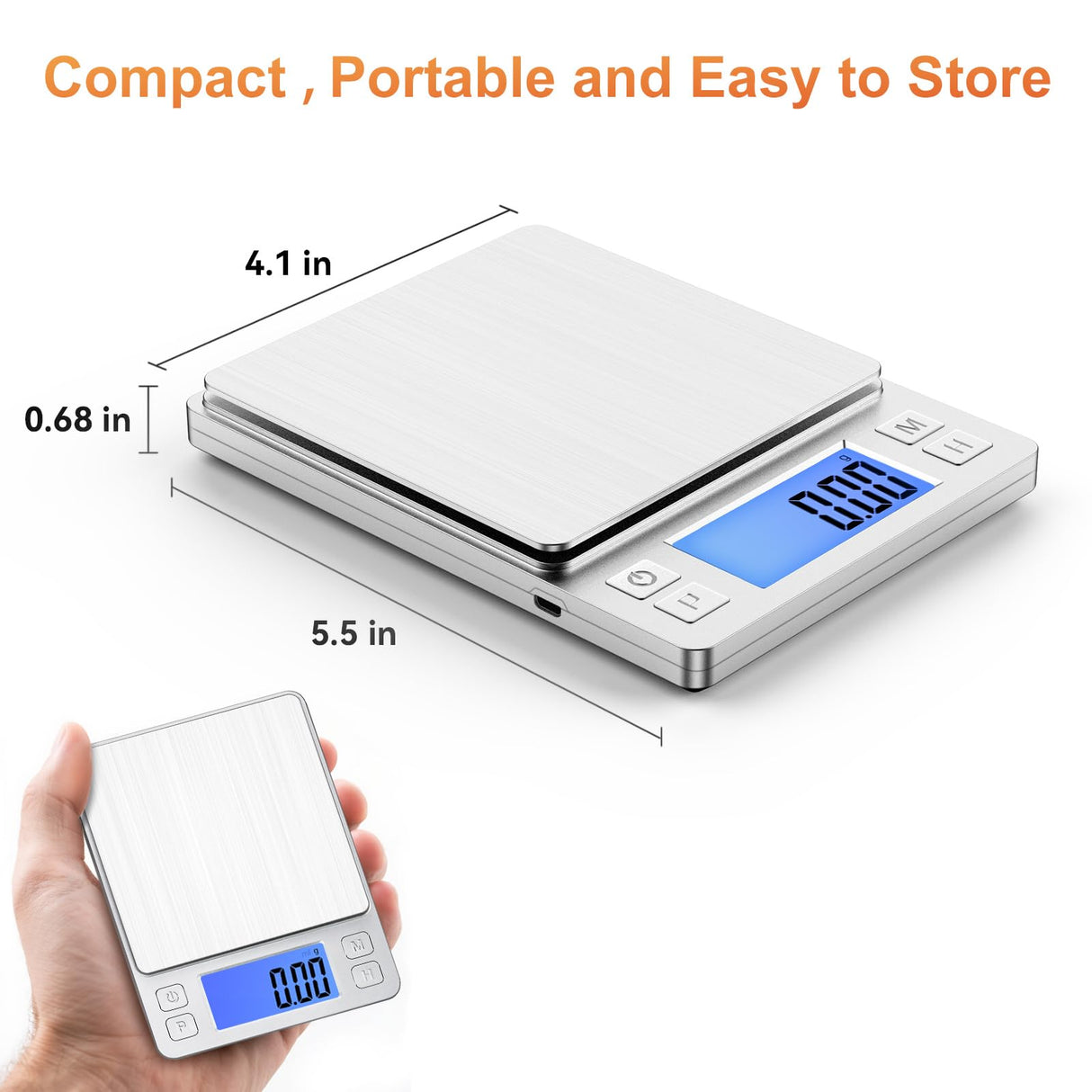 BOMATA 0.01g Small Digital Gram Scale, USB Rechargeable, Upgraded 1kg Jewelry Scale with Larger Display and Hold Function, High Precision, Grams and oz for Herb, Coin, Powder, Gold, Yeast, Kitchen BOMATA