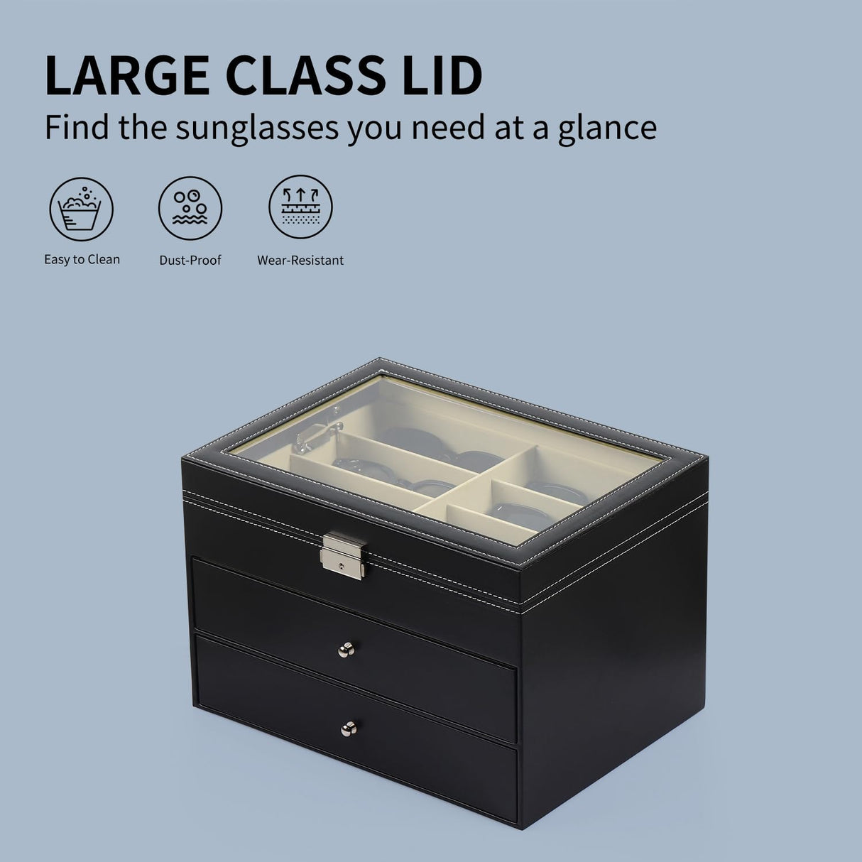 AUTOARK Leather 24 Piece Eyeglasses Storage and Sunglass Glasses Display Drawer Lockable Case Organizer,Black,AW-095 AUTOARK