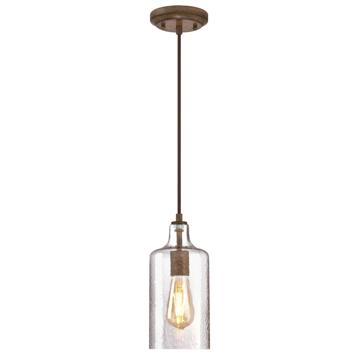 Westinghouse 6371300, Barnwood Finish with Clear Textured Glass Carmen One-Light Indoor Mini Pendant, Size Westinghouse