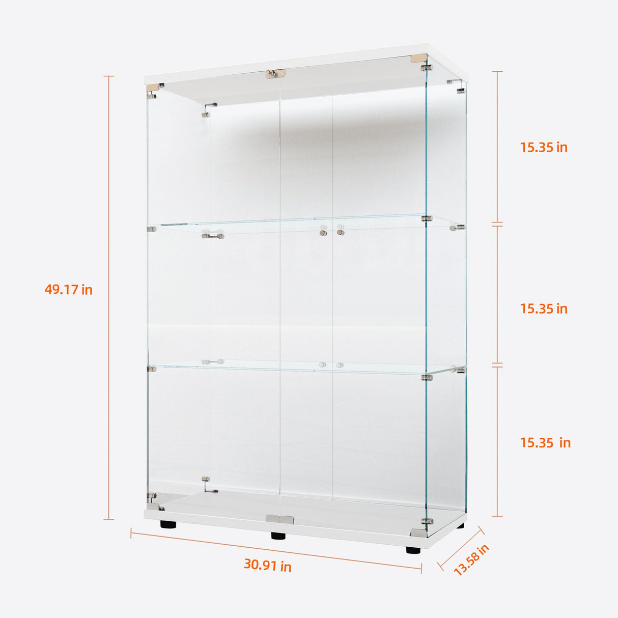 Maxtude 49.17" Tall Tempered Glass Display Cabinet with LED Lights, Curio Cabinet with 3 Shelves with 2 Door, Quick-Install Style Floor Standing Bookshelf File Cabinet for Living Room Office Maxtude