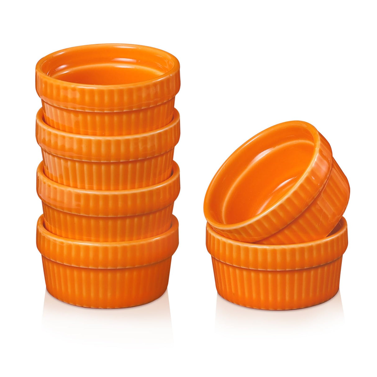 Creme Brulee Ramekins 1.5 oz Set of 6 Oven Safe, Vidalenta Ceramic Dipping Sauce Cups Dessert Dishes Bowls for Kitchen Custard Dessert Charcuterie Board, Orange Vidalenta