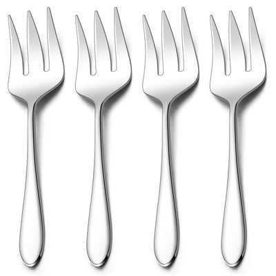 Stainless Steel Serving Forks, E-far 4-Piece Metal Hostess Serving Utensils Set for Meat Catering Buffet Party Kitchen Restaurant, Non-toxic & Dishwasher Safe