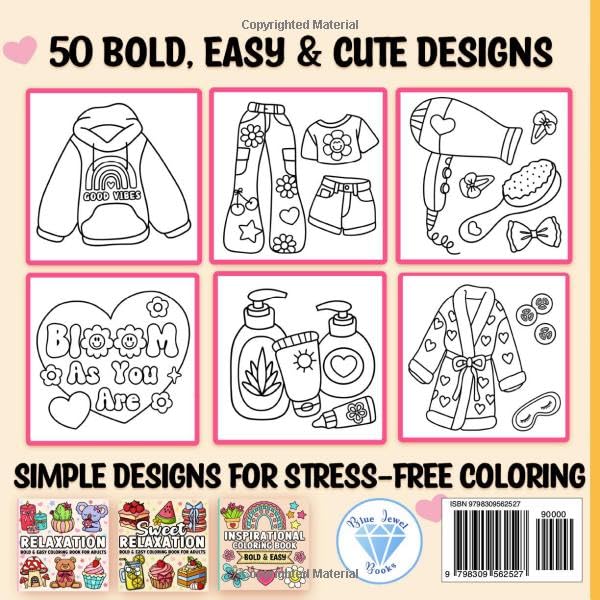 Bold and Easy Coloring Book for Adults: Comfy Girl Cute, Simple and Cozy Designs for Women for Relaxation WoodArtSupply