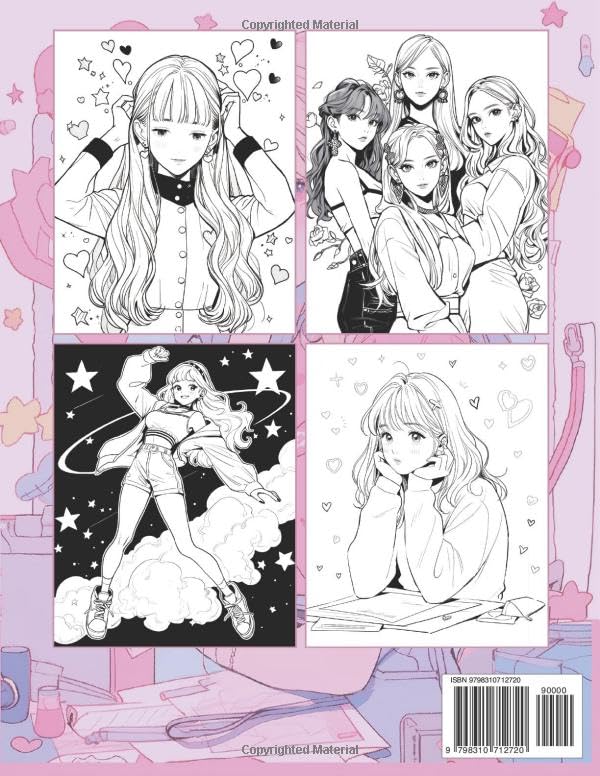 Anime Coloring Book: K-Pop Girls: A Stress-Relief Korean Idol-Inspired Japanese Comic and Manga Kpop Coloring Book for Kids, Teens, and Adults Majosta